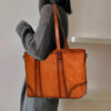Genuine Leather Vintage Style with Zipper Closure Tote Bag - Image 2
